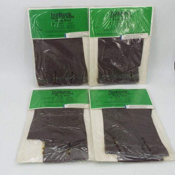 Vintage Hudson's Dark Taupe Demi Toe Sheer Pantyhose Lot of 4 Size B - Picture 2 of 5